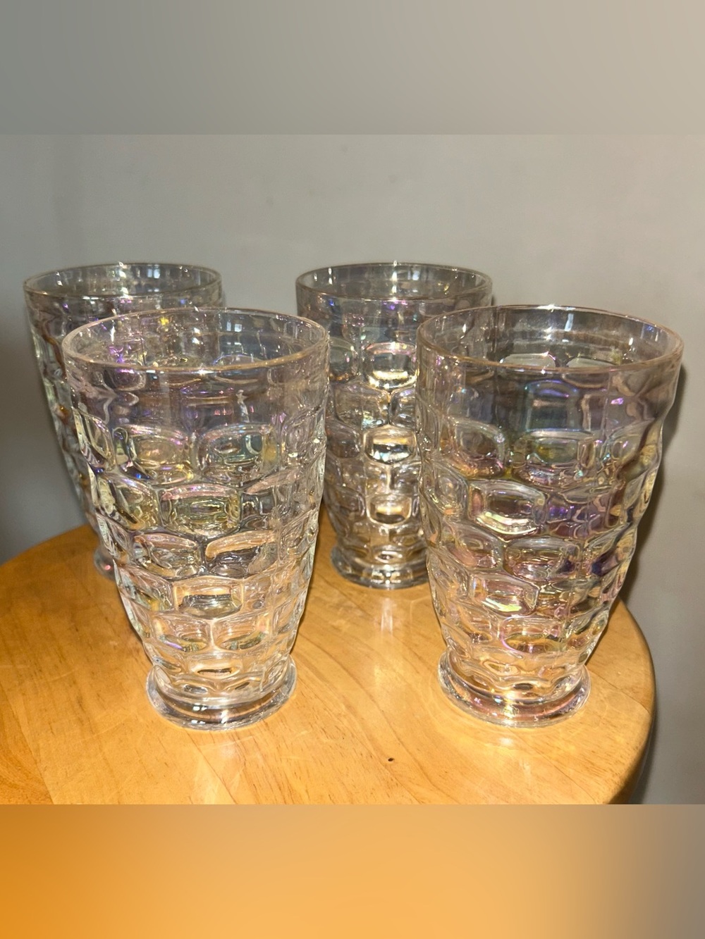 Federal Glass Colonial Iridescent Thumbprint Set Of 4 Tumblers Glasses 10 oz